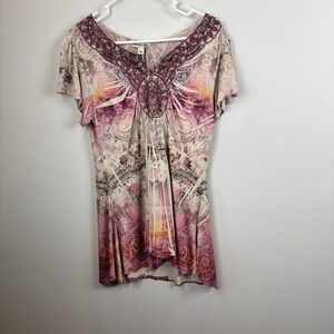 Unity World Wear Babydoll Top Womens M  Smocked  Flutter Boho